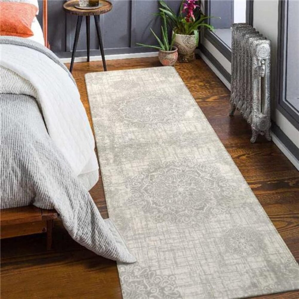 Vintage Medallion Hallway Runner Rug 8ft,Washable NonSlip Grey Kitchen RunnerRug